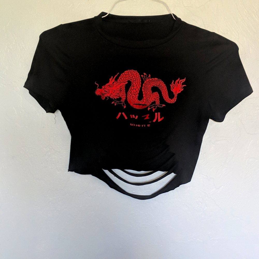 Red dragon ripped crop top